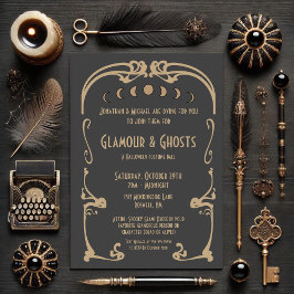 Convites Glamor e Fantasma Art Deco Dourado e Black Hallowe