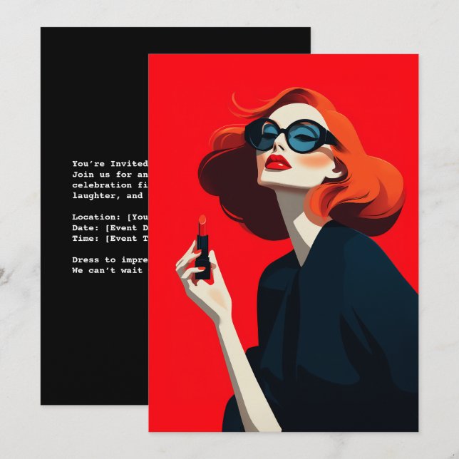 Convites Glamor Retro Vermelho Negrito (Frente/Verso)