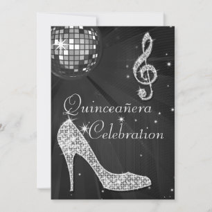 Convites Glamorosa Quinceañera Disco Ball and Sparkle Heels