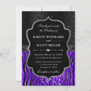 Convites Glamorosas Listras de Tigre Roxo Preto Casamento