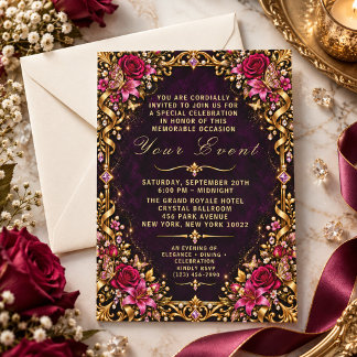 Convites Glamoroso Quadro Floral Ornamentado para Ocasiões 