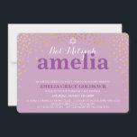Convites GLAMOROUS BAT MITZVAH, roxo de confete de ouro rús<br><div class="desc">NOTA - o efeito brilhante do ouro é uma imagem impressaUm confete fofo, design de bolinhas com folha de ouro, procure os CONVITES MITZVAH de seu filho. Uau, seus amigos e família com este pequeno número;D Configuração como modelo é simples você adicionar seus próprios detalhes, adicionar sua foto ou clicar...</div>
