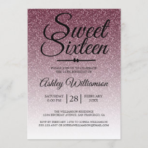 Convites Glamorous Burgundy Glitter Ombre Sweet 16 Aniversá