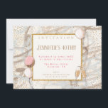 Convites Glamorous Confetti Flutes Balloons, Dourada do 40º<br><div class="desc">Isto dará aos seus convidados uma ideia da festa de vidro que eles também foram convidados com esta design de na moda com seus detalhes dentro de uma borda de brilho dourada contra um pano de fundo de padrão espiral com confete dourado, flautas de champanhe e balões. Personalize facilmente o...</div>