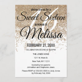 Convites Glamorous Dourado Glitter Sparkles White Sweet 16