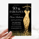 Convites Glamorous Dourado Vestido Fabuloso 50º Aniversário<br><div class="desc">Vestido Dourado glamouroso Fabuloso 50º Aniversário Variações de Convite para o convite e itens correspondentes na nossa loja Também disponível como convite digital</div>