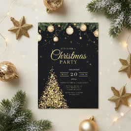 Convites Glamorous Gold Christmas Tree Party Invite
