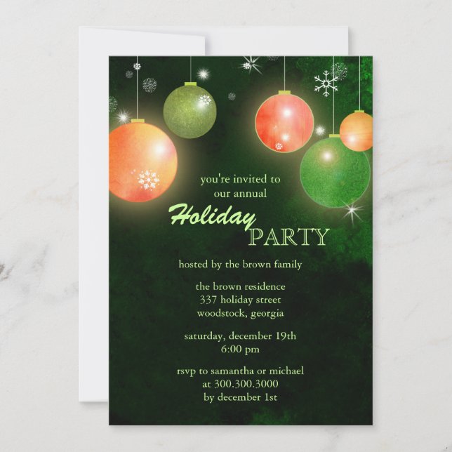 Convites Glamorous Green Winter Holiday Party (Frente)
