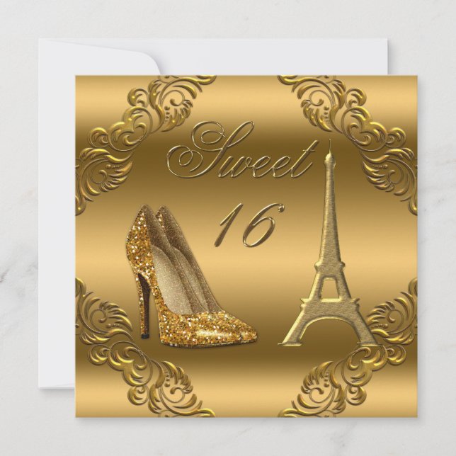 Convites Glamorous Paris Glitter High Heels Sweet 16 (Frente)