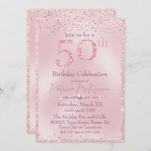 Convites Glamorous Pink Glitter 50th Birthday