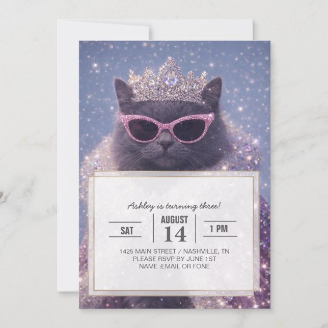 Convites Glamorous Queen Cat Sparkling Fantasy Portrait     (Frente)