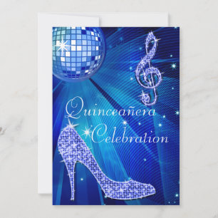 Convites Glamorous Quinceañera Disco Ball and Sparkle Heel