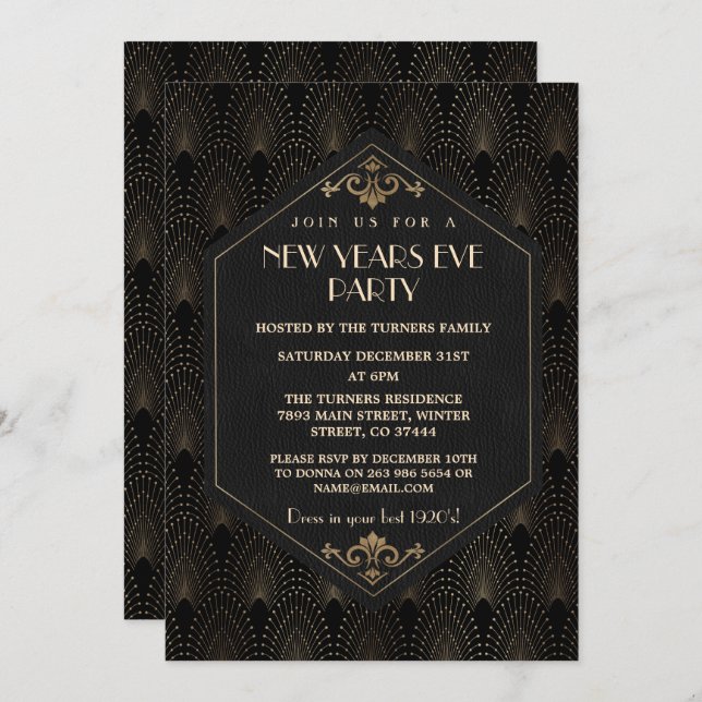 Convites Glamorous Roaring 20s Excelente Gatsby New Year Pa (Frente/Verso)