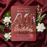 Convites Glamorous Rose Gold Gemstone 40th Birthday<br><div class="desc">Set the stage for a spectacular milestone celebration with this glamorous rose gold gemstone 40th birthday party invitation. Featuring a stunning, 3D faceted diamond-style "40" against a rich burgundy red background, this luxurious design perfectly captures the elegance of a sophisticated adult birthday event. The sparkling metallic jewel tones and beautiful...</div>
