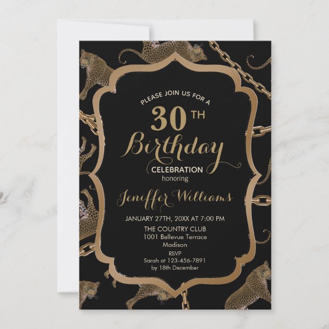 Convites glamour do ouro lepard cheetah (Frente)