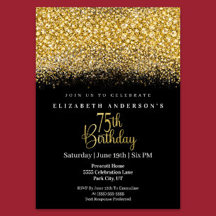 Convites Glamour Gold Joias Brilho Aniversário de 75 anos