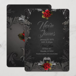 Convites Glamour Gótico Rosa Vermelha Casamento Ornamental 