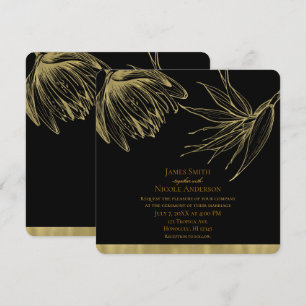 Convites Glamour Moderno Dourado & Preto Tropical Botânico 