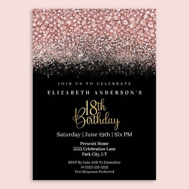 Convites Glamour Pink Jeweled Glitter 18th Birthday (Criador carregado)