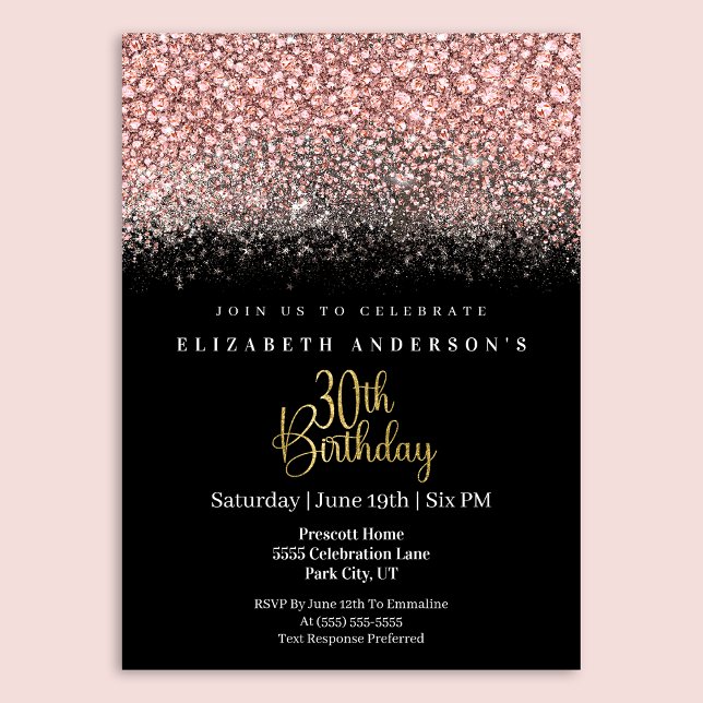Convites Glamour Pink Jeweled Glitter 30th Birthday (Criador carregado)
