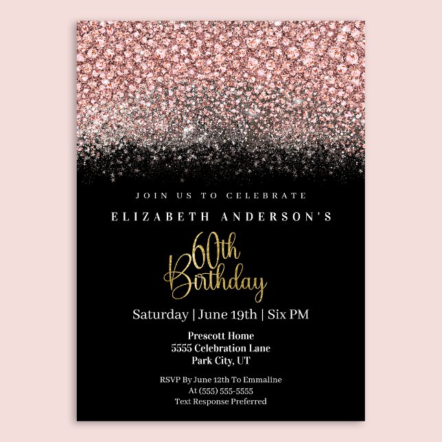 Convites Glamour Pink Jeweled Glitter 60th Birthday (Criador carregado)