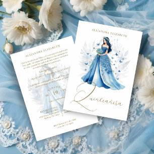 Convites Glamour Romântico em Tons de Azul para Quinceañera