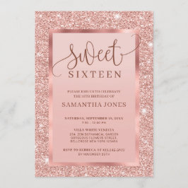 Convites Glamour rosa dourado brilhante doce dezesseis