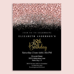 Convites Glamour Rosa Joias Brilho Aniversário de 18 anos
