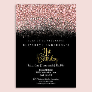 Convites Glamour Rosa Joias Brilho Aniversário de 21 anos