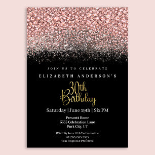 Convites Glamour Rosa Joias Brilho Aniversário de 30 anos