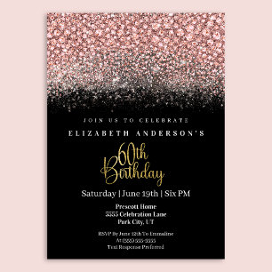 Convites Glamour Rosa Joias Brilho Aniversário de 60 anos