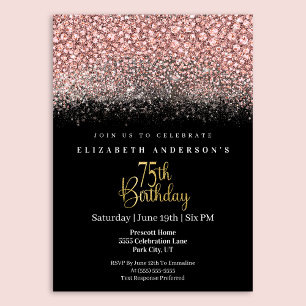 Convites Glamour Rosa Joias Brilho Aniversário de 75 anos