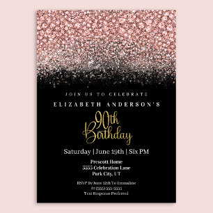 Convites Glamour Rosa Joias Brilho Aniversário de 90 anos