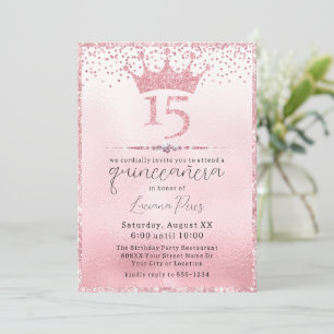 Convites Glamourosa Tiara de Brilho Rosa Quinceañera Aniver