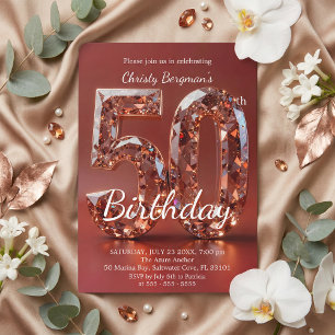 Convites Glamouroso Aniversário de 50 anos em Vermelho Burg