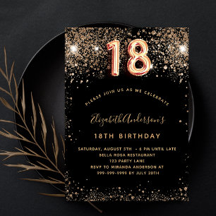 Convites glamouroso de ouro preto de 18 anos