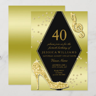 Convites Glamouroso Glitzy Dourado Aniversário de 40 anos