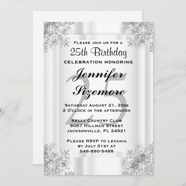 Convites Glamourous 00º Aniversário Design em Branco (Frente/Verso)