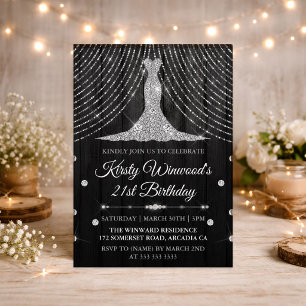Convites Glamuroso Aniversário de 21 anos com Rhinestones P