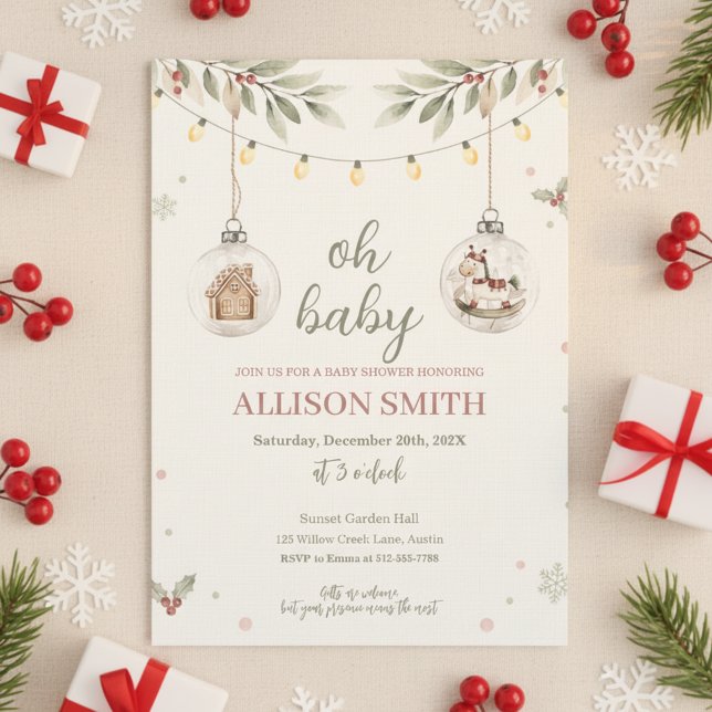 Convites Glass Ornament Baby Shower Invitation Winter Theme (December Baby Celebration
Holiday Baby Theme)