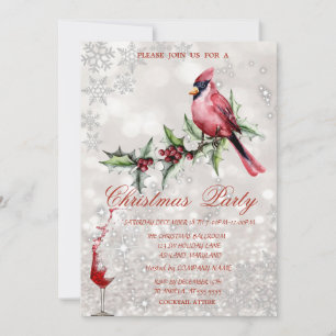 Convites Glass Red Cardinal Holly Berry Bokeh Natal