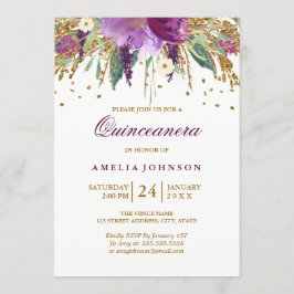 Convites Gliteira Floral Ametist Quinceanera