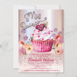 Convites Gliteria de ouro com Rosa floral Boho Girly cupcak