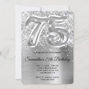 Convites Glitérico espumante Prata Glam 75º Aniversário