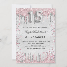 Convites Glitor cor-de-prata Quinceanera