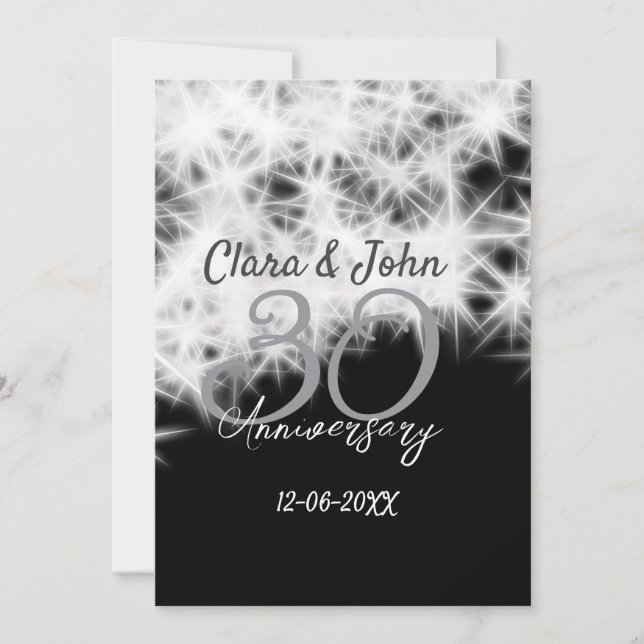 Convites Glitor de aniversário de casamento da 30 cinza de  (Frente)