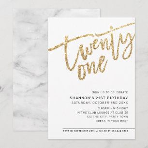 Convites Glitor de ouro de aniversário de 21 anos de SCRIPT