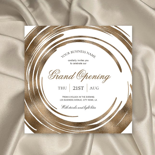 Convites Glitor de Ouro Elegante de Grande Abertura para Em (Create elegant white & gold invitations for your business grand opening with this stylish template)