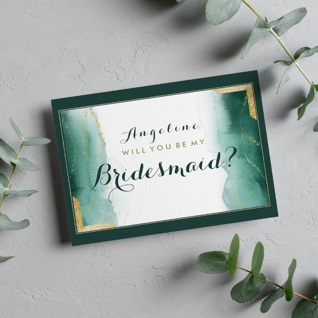 Convites Glitor de ouro verde e aquarela Bridesmaid (Watercolor emerald green gold glitter Bridesmaid)