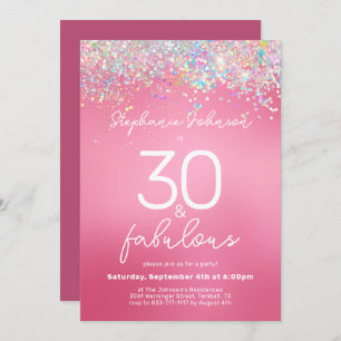 Convites Glitter 30 rosa e Fabuloso aniversário de 30 anos